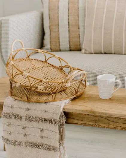 Set of 2 Organic Rattan Trays