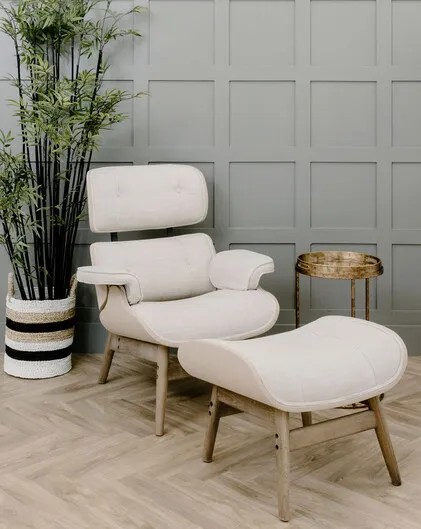 Linen Lounge Chair and Footstool, inspired by Eames