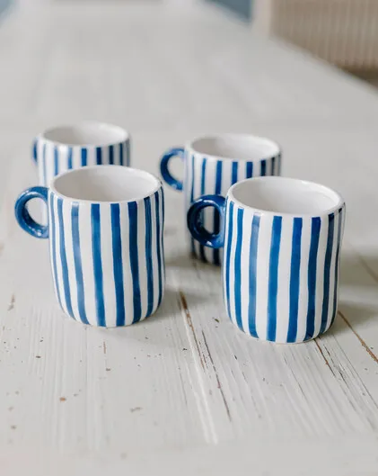St Mawes Blue Stripy Mugs (Set of 4)