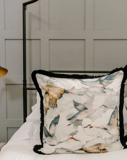 Etsuko flying cranes large cushion cover