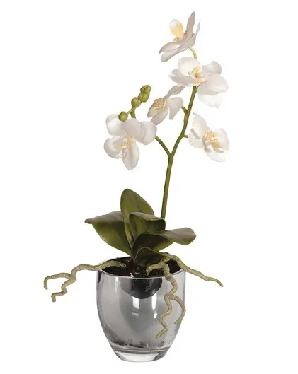 Halo Faux Potted White Baby Orchid 