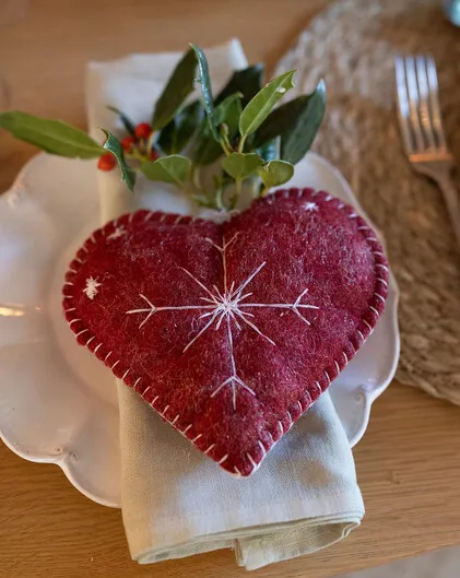 Hand Stitched Snowflake Heart