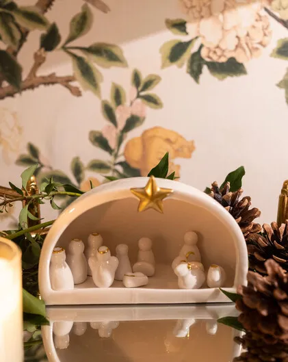 Nativity Scene in White Ceramic