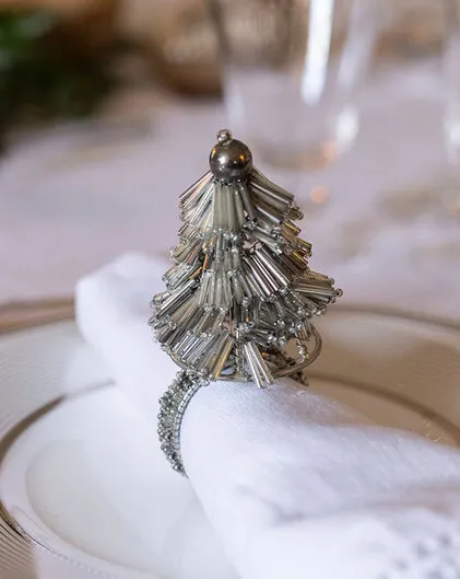 Beaded Christmas Tree Napkin Rings (S4)
